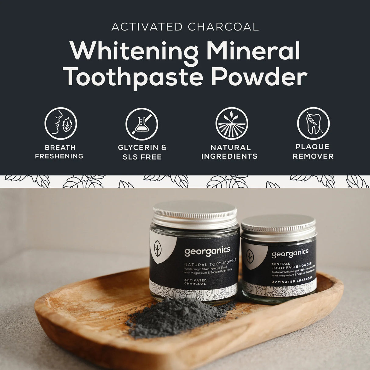 Charcoal Mineral Tannkrem Pulver fra Georganics